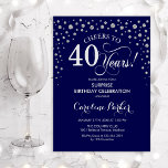 Invitación Surprise 40th Birthday Party - Navy Silver<br><div class="desc">Surprise 40th Birthday Party Invitation.
Elegant design in navy blue and faux glitter silver. Features script font and diamonds confetti. Cheers to 40 Years! Message me if you need further customization.</div>
