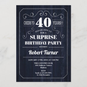 Invitación Surprise 40th Birthday - Patrón de Madera Azul de