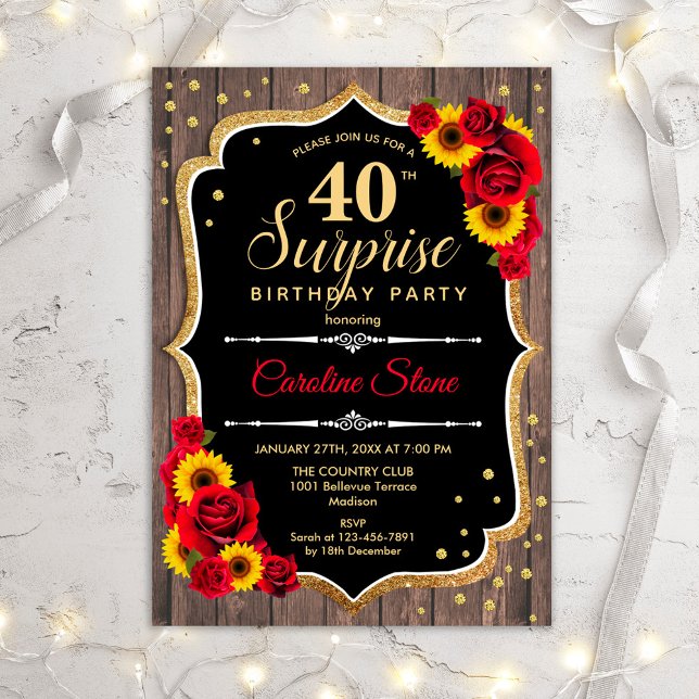 Invitación Surprise 40th Birthday - Rústicos Sunflowers (Subido por el creador)