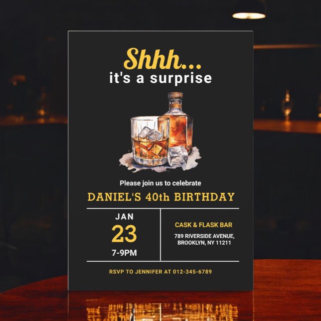 Invitación Surprise 40th Whiskey Bourbon Birthday Party (Subido por el creador)
