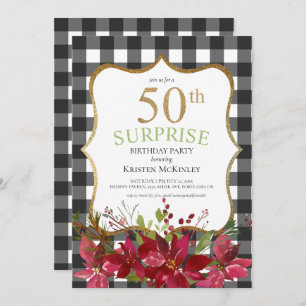 Invitación Surprise 50.º cumpleaños de flores rojas en búfalo