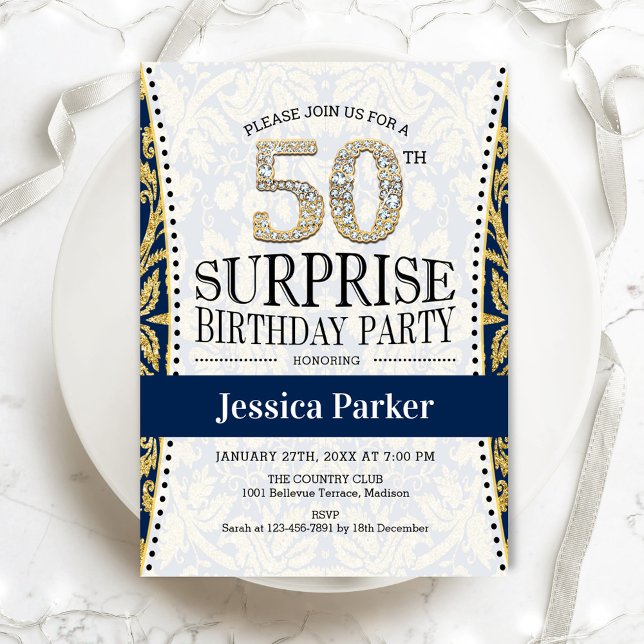 Invitación Surprise 50th Birthday - Armada de Oro Blanco (Subido por el creador)