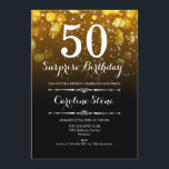 Invitación Surprise 50th Birthday - Black Gold White<br><div class="desc">Sorpresa Invitación a los 50 Años. Elegante diseño blanco dorado negro. Presenta luces de bokeh y tipo de letra de guión. Invitación de cumpleaños adultos hombres o mujeres. Perfecto para una elegante fiesta de cumpleaños. Mándame un mensaje si necesitas más personalización.</div>