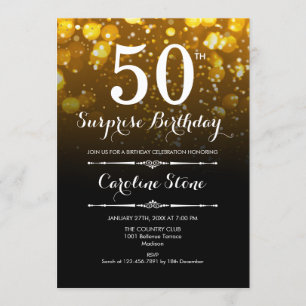 Invitación Surprise 50th Birthday - Black Gold White