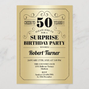 Invitación Surprise 50th Birthday - Gold Black