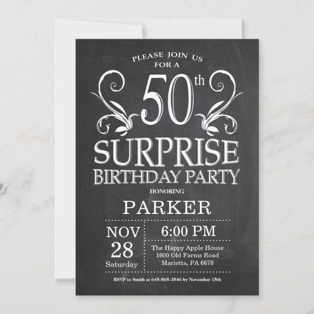 Invitación Surprise 50th Birthday Invitation Chalkboard (Anverso)