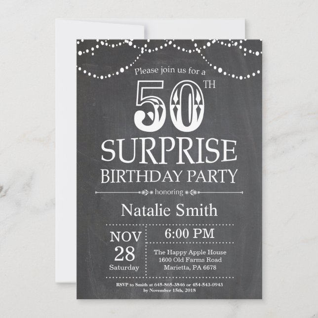 Invitación Surprise 50th Birthday Invitation Chalkboard (Anverso)