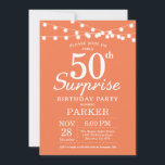Invitación Surprise 50th Birthday Invitation Coral<br><div class="desc">Sorpresa 50.ª invitación de cumpleaños con String Lights. Fondo Coral. Mujer Lady Elegant Hoy Día. 13.º 15.º 16.º 18.º 20.21.30.40.50.60.70.80.90.100,  cualquier edad. Para una mayor personalización,  haga clic en el botón "Personalizar" y utilice nuestra herramienta de diseño para modificar esta plantilla.</div>