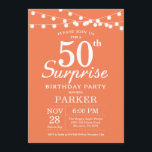 Invitación Surprise 50th Birthday Invitation Coral<br><div class="desc">Sorpresa 50.ª invitación de cumpleaños con String Lights. Fondo Coral. Mujer Lady Elegant Hoy Día. 13.º 15.º 16.º 18.º 20.21.30.40.50.60.70.80.90.100,  cualquier edad. Para una mayor personalización,  haga clic en el botón "Personalizar" y utilice nuestra herramienta de diseño para modificar esta plantilla.</div>