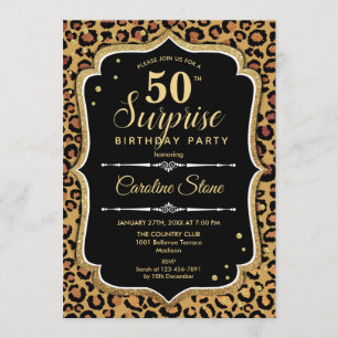 Invitación Surprise 50th Birthday - Leopard Black Gold
