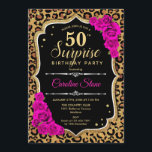 Invitación Surprise 50th Birthday - Leopard Black Gold Pink<br><div class="desc">Sorpresa Invitación a los 50 Años. Diseño negro femenino, rosa caliente y oro falso purpurina. Presenta un patrón de cheetah de leopardo animal, rosas de fuchsia, tipo de letra de guión y confeti. Perfecto para una elegante fiesta de cumpleaños. Se puede personalizar para mostrar cualquier edad. Mándame un mensaje si...</div>