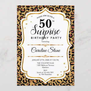 Invitación Surprise 50th Birthday - Leopard Gold White