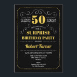 Invitación Surprise 50th Birthday - Oro Negro<br><div class="desc">Invitación a los 50 Años Sorpresa Elegante diseño retro de pizarra negra,  dorada amarillo y blanco. ¡Salud a 50 años! Se puede personalizar para mostrar cualquier edad.</div>