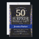 Invitación Surprise 50th Birthday Party - Azul de la Marina d<br><div class="desc">Sorpresa 50 cumpleaños Invitación a la fiesta Elegante diseño en falso oro purpurina,  azul real,  marina.</div>