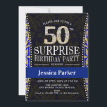 Invitación Surprise 50th Birthday Party - Azul de la Marina d<br><div class="desc">Sorpresa 50 cumpleaños Invitación a la fiesta Elegante diseño en falso oro purpurina,  azul real,  marina.</div>