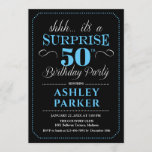 Invitación Surprise 50th Birthday Party - Black Blue<br><div class="desc">Sorpresa 50.ª Invitación de fiesta de cumpleaños. Sencillo diseño elegante en negro,  azul claro y blanco. Presenta una fuente de script elegante. Celebración sorpresa de cumpleaños para hombre o mujer. ¡Se puede personalizar en cualquier edad!</div>