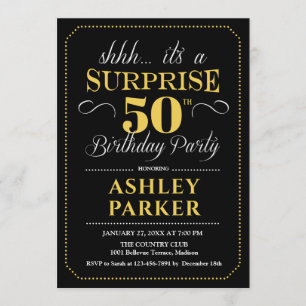 Invitación Surprise 50th Birthday Party - Black Gold