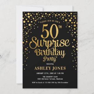 Invitación Surprise 50th Birthday Party - Black & Gold