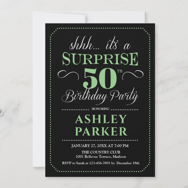 Invitación Surprise 50th Birthday Party - Black Green (Anverso)