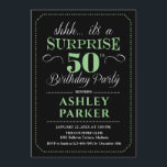 Invitación Surprise 50th Birthday Party - Black Green<br><div class="desc">Sorpresa 50.ª Invitación de fiesta de cumpleaños. Diseño sencillo y elegante en blanco,  negro y verde. Presenta una fuente de script elegante. Celebración sorpresa de cumpleaños para hombre o mujer. ¡Se puede personalizar en cualquier edad!</div>
