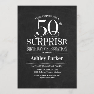 Invitación Surprise 50th Birthday Party - Blanco Negro