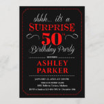 Invitación Surprise 50th Birthday Party - Blanco Rojo Negro<br><div class="desc">Sorpresa 50.ª Invitación de fiesta de cumpleaños. Diseño sencillo y elegante en blanco,  rojo y negro. Presenta una fuente de script elegante. Celebración sorpresa de cumpleaños para hombre o mujer. ¡Se puede personalizar en cualquier edad!</div>