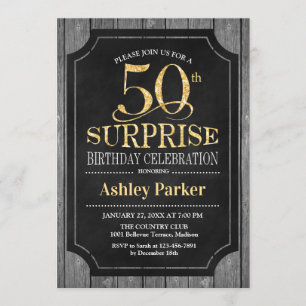 Invitación Surprise 50th Birthday Party - Chalkboard Gold
