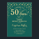Invitación Surprise 50th Birthday Party - Emerald Green Gold<br><div class="desc">Sorpresa 50.ª Invitación de fiesta de cumpleaños. Elegante diseño de color verde esmeralda y falso oro purpurina. Presenta el tipo de letra de guión y los diamantes confetti. ¡Salud a 50 años! Mándame un mensaje si necesitas más personalización.</div>