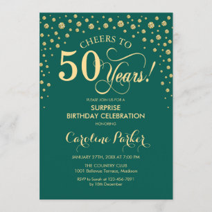 Invitación Surprise 50th Birthday Party - Emerald Green Gold
