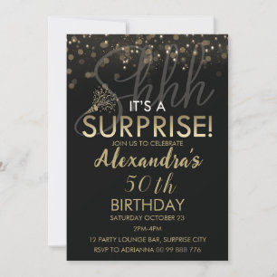 Invitación Surprise 50th Birthday Party for Women, Black