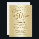 Invitación Surprise 50th Birthday Party - Gold<br><div class="desc">Sorpresa 50 cumpleaños Invitación de fiesta Elegante diseño con falso oro purpurina. Presenta el tipo de letra del guión y el perfil. ¡Salud a 50 años! Mándame un mensaje si necesitas una edad personalizado.</div>