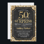 Invitación Surprise 50th Birthday Party - Gold Black<br><div class="desc">Sorpresa 50.ª Invitación a la celebración de cumpleaños. Elegante diseño elegante con un patrón oro negro y falso purpurina. Presenta una fuente de script elegante. Mándame un mensaje si necesitas más personalización.</div>