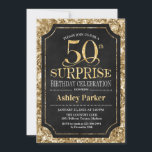 Invitación Surprise 50th Birthday Party - Gold Black<br><div class="desc">Sorpresa 50.ª Invitación a la celebración de cumpleaños. Elegante diseño elegante con un patrón oro negro y falso purpurina. Presenta una fuente de script elegante. Mándame un mensaje si necesitas más personalización.</div>