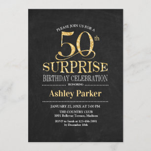 Invitación Surprise 50th Birthday Party - Gold Black