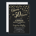 Invitación Surprise 50th Birthday Party - Gold Black<br><div class="desc">Sorpresa 50 cumpleaños Invitación de fiesta Elegante diseño con falso oro purpurina y negro. Presenta el tipo de letra del guión y el perfil. ¡Salud a 50 años! Mándame un mensaje si necesitas una edad personalizado.</div>