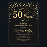 Invitación Surprise 50th Birthday Party - Gold Black<br><div class="desc">Sorpresa 50.ª Invitación de fiesta de cumpleaños. Diseño elegante en oro negro y falso purpurina . Presenta el tipo de letra de guión y los diamantes confetti. ¡Salud a 50 años! Mándame un mensaje si necesitas más personalización.</div>