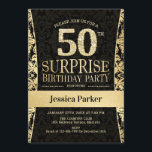 Invitación Surprise 50th Birthday Party - Gold Black<br><div class="desc">Sorpresa 50 cumpleaños invitación de fiesta en negro y oro. Elegante carta de invitación con oro falso purpurina y diamantes. El diseño clásico es perfecto para un fiesta elegante. Por favor,  envíame un mensaje si necesitas una edad personalizado.</div>