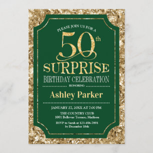 Invitación Surprise 50th Birthday Party - Gold Green