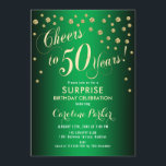 Invitación Surprise 50th Birthday Party - Gold Green<br><div class="desc">Sorpresa 50.ª Invitación de fiesta de cumpleaños. Elegante diseño con finos dorados purpurinas y verde. Presenta el tipo de letra del guión y el perfil. ¡Salud a 50 años! Mándame un mensaje si necesitas una edad personalizado.</div>
