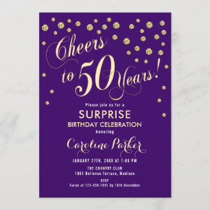 Invitación Surprise 50th Birthday Party - Gold Purple