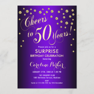Invitación Surprise 50th Birthday Party - Gold Purple