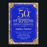 Invitación Surprise 50th Birthday Party - Gold Royal Blue<br><div class="desc">Sorpresa 50.ª Invitación a la celebración de cumpleaños. Elegante diseño elegante con un diseño de oro azul real y falso purpurina. Presenta una fuente de script elegante. Mándame un mensaje si necesitas más personalización.</div>
