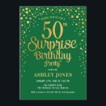 Invitación Surprise 50th Birthday Party - Green & Gold<br><div class="desc">Sorpresa 50.ª Invitación de fiesta de cumpleaños. Diseño elegante en verde oscuro y oro falso purpurina. Presenta un diseño elegante de tipo de letra y letra de guión. Mándame un mensaje si necesitas edad personalizado.</div>
