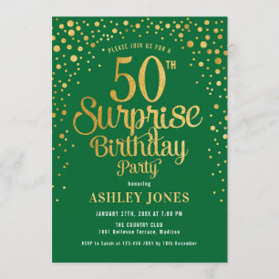 Invitación Surprise 50th Birthday Party - Green & Gold