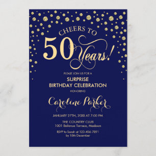 Invitación Surprise 50th Birthday Party - Marina Blue Gold