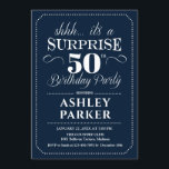 Invitación Surprise 50th Birthday Party - Navy White<br><div class="desc">Sorpresa 50.ª Invitación de fiesta de cumpleaños. Diseño sencillo y elegante en azul marino y blanco. Presenta una fuente de script elegante. Celebración sorpresa de cumpleaños para hombre o mujer. ¡Se puede personalizar en cualquier edad!</div>