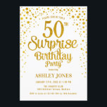Invitación Surprise 50th Birthday Party - Oro y Blanco<br><div class="desc">Sorpresa 50.ª Invitación de fiesta de cumpleaños. Elegante diseño de oro blanco y falso purpurina. Presenta un diseño elegante de tipo de letra y letra de guión. Mándame un mensaje si necesitas edad personalizado.</div>
