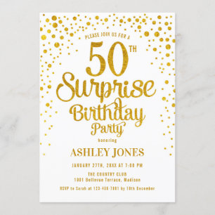 Invitación Surprise 50th Birthday Party - Oro y Blanco