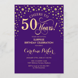 Invitación Surprise 50th Birthday Party - Purple Gold