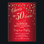 Invitación Surprise 50th Birthday Party - Red Gold<br><div class="desc">Sorpresa 50 cumpleaños Invitación a fiesta Elegante diseño en rojo con falso patrón oro purpurina. Presenta el tipo de letra del guión y el perfil. ¡Salud a 50 años! Mándame un mensaje si necesitas una edad personalizado.</div>